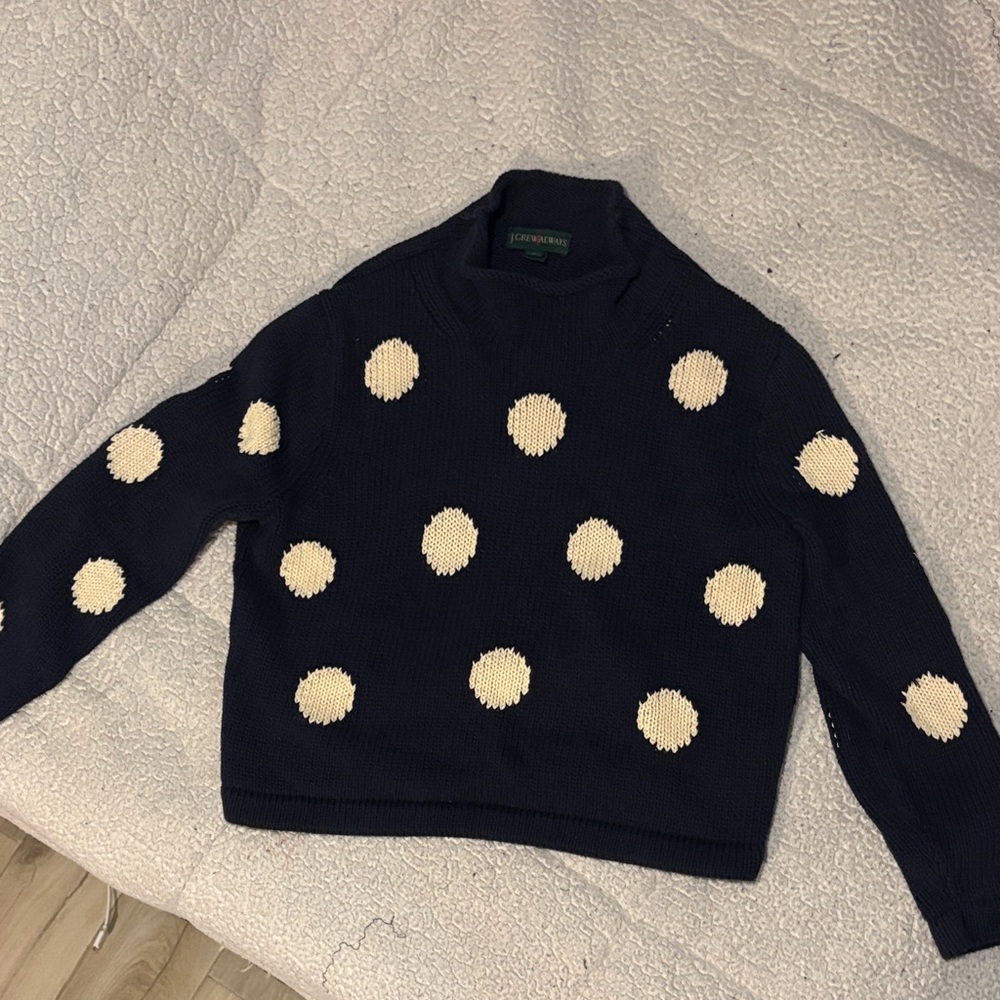 JCrew Navy Sweater with Cream Polka Dots